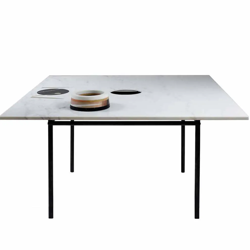 Quadratischer Esstisch mit Vase und Marmoreinlage 140 cm Luxury - Vesuvio