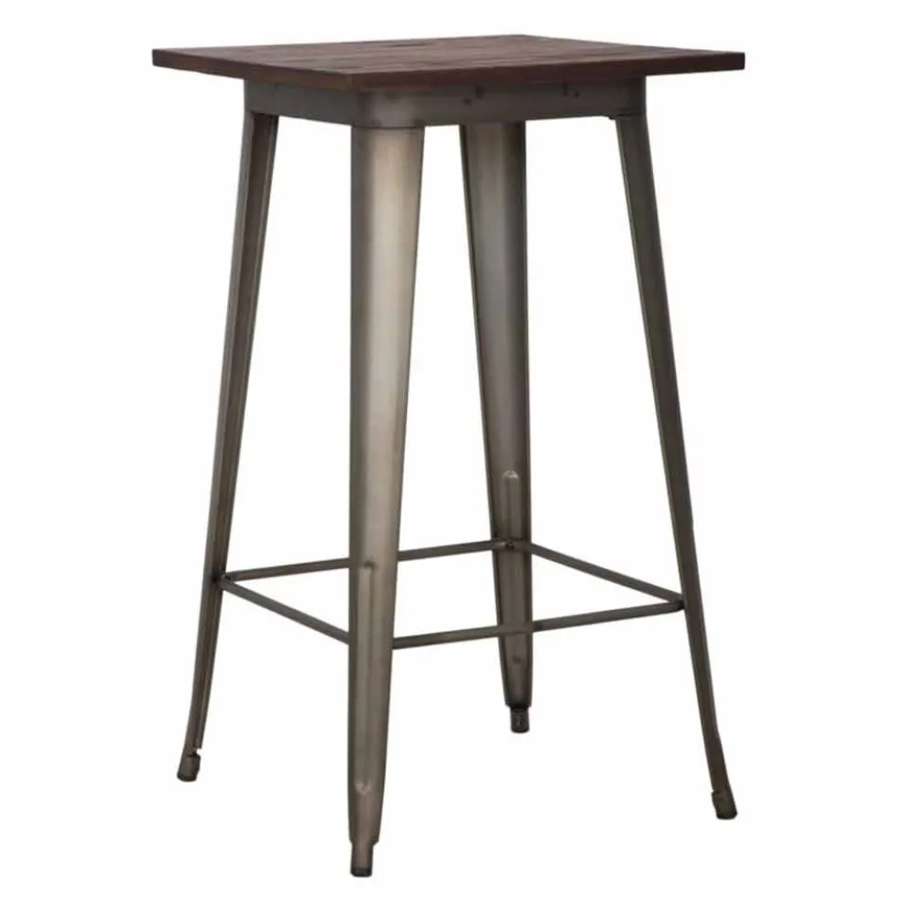 Quadratischer Stehtisch im modernen Industriestil aus Eisen und Holz - Sophie