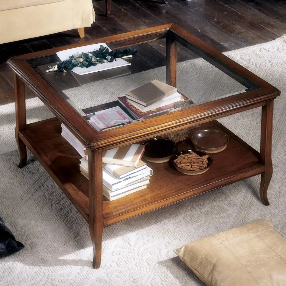 Quadratischer Wohnzimmer-Couchtisch mit Glasplatte, hergestellt in Italien – Tepeyoti