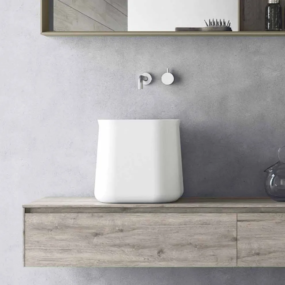 Quadratisches Arbeitsplattenwaschbecken des modernen Designs im weißen Harz - Tulyp