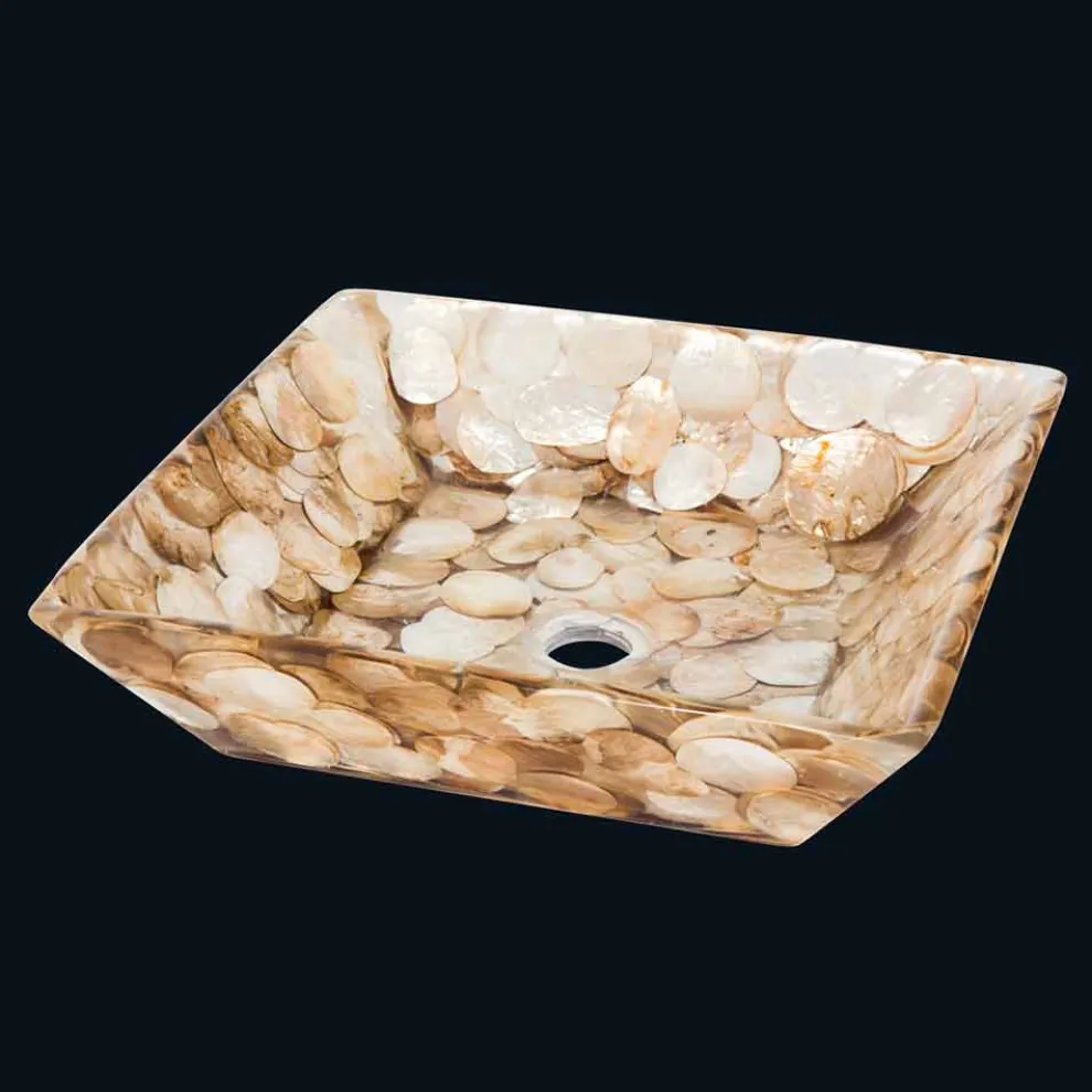 Quadratisches Design-Aufsatzwaschbecken Akira, aus künstlichem Harz.