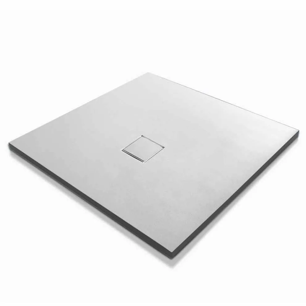 Quadratisches Design Duschwanne 90x90 in Samt-Effekt aus weißem Harz - Estimo