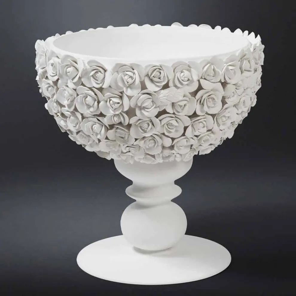 Dekorative Innenvase aus weißer Keramik mit Dekoration Made in Italy - Camogli