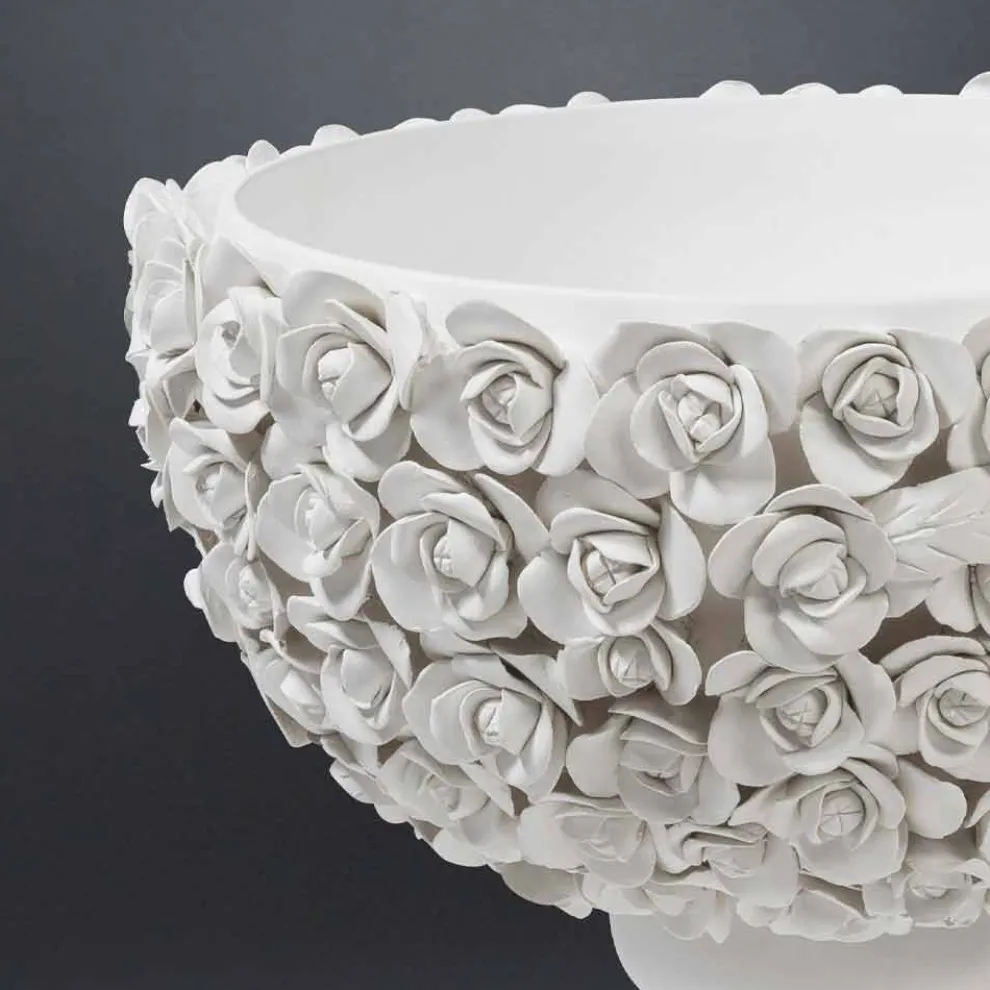 Dekorative Innenvase aus weißer Keramik mit Dekoration Made in Italy - Camogli