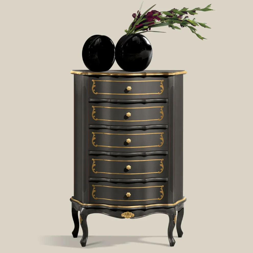 Schlafzimmerkommode mit 5 klassischen Holzschubladen Made in Italy - Leonor