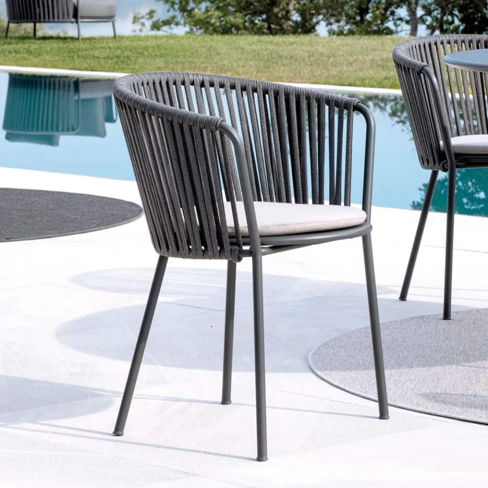 2 Gartensessel aus Edelstahl und mit Seilrücken - Luxura