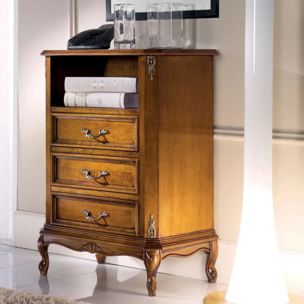 Klassische Holzkommode mit 3 Schubladen und Fach Made in Italy - Richard