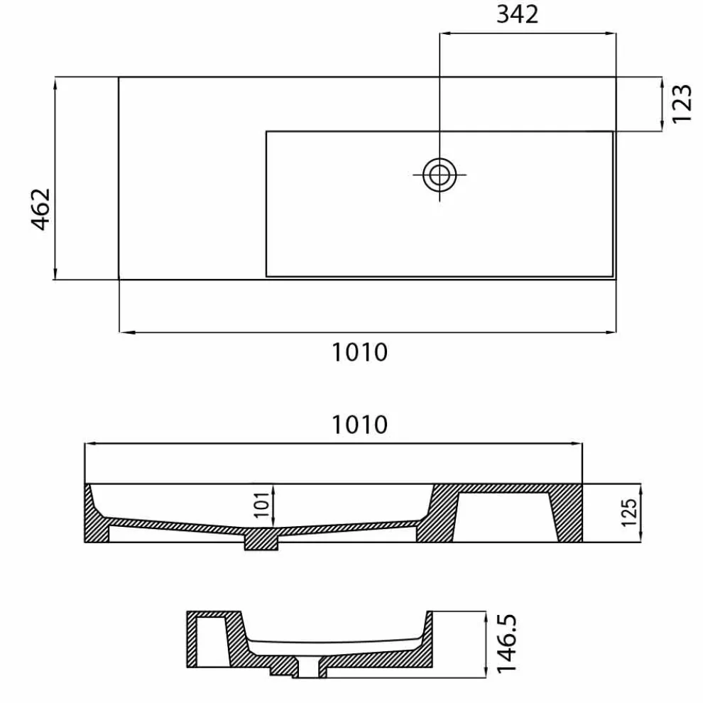 Rechte Einloch-Waschtischplatte oder Wandspüle aus Keramik Leivi