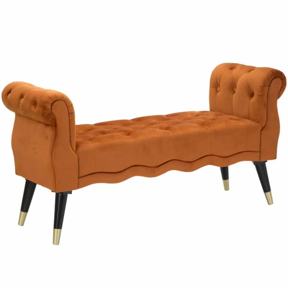 Rechteckige Bank aus Capitonnè-Stoff und Holz im modernen Design - Theodore