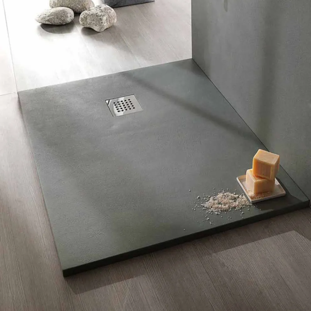 Rechteckige Duschwanne 100x80 in Resin Concrete Effect Finish - Cupio