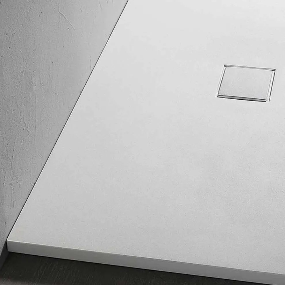 Rechteckige Duschwanne 140x90 cm in weißem Harz Samteffekt - Estimo