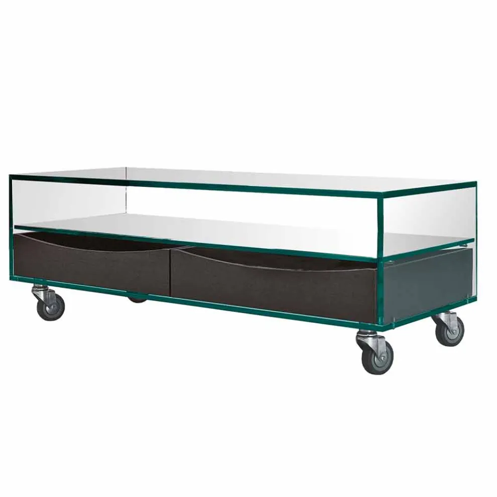 Rechteckiger Couchtisch aus extraklarem Glas mit Schubladen Made in Italy - Ganzo