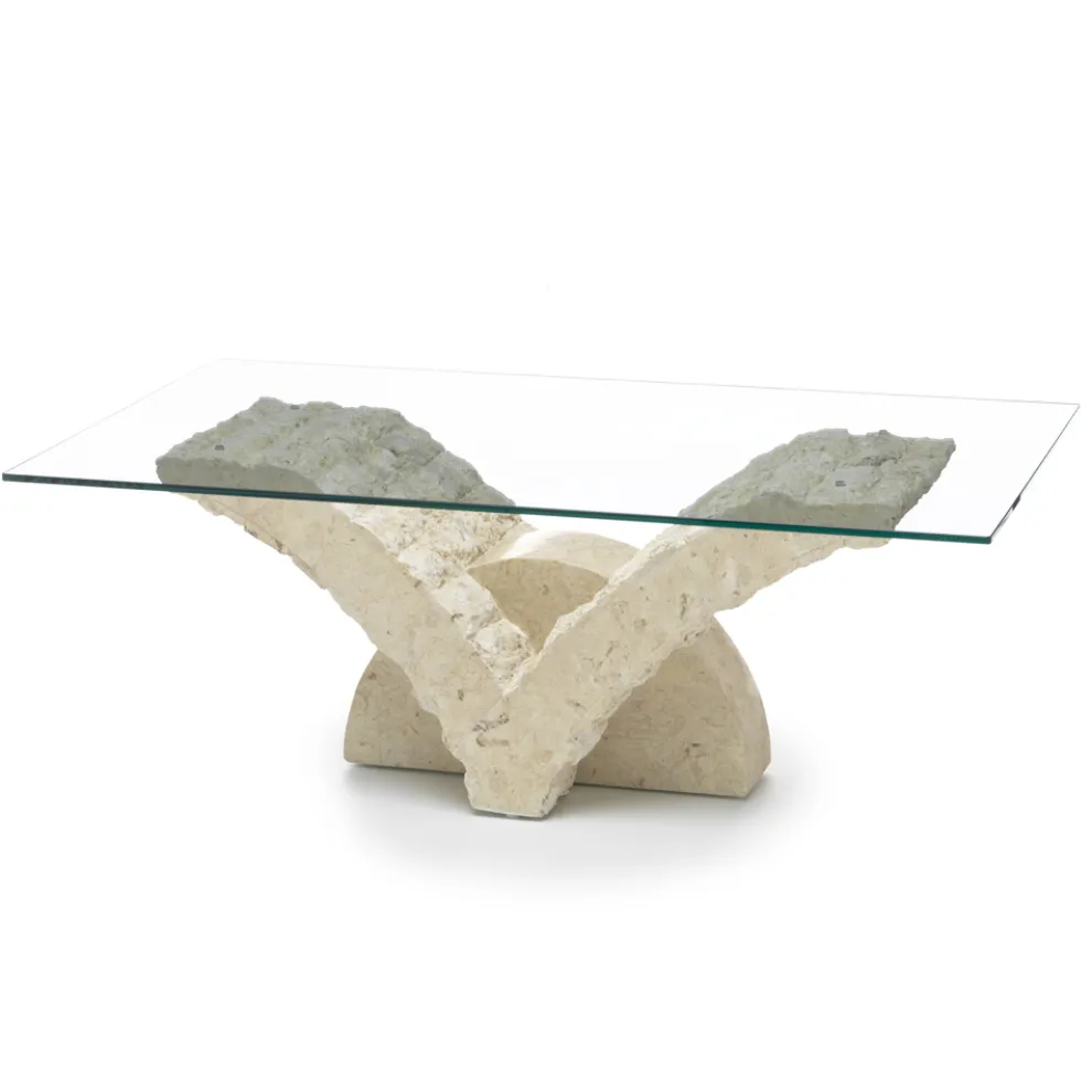 Rechteckiger Couchtisch mit Sockel aus weißem Fossilstein – Gardenia