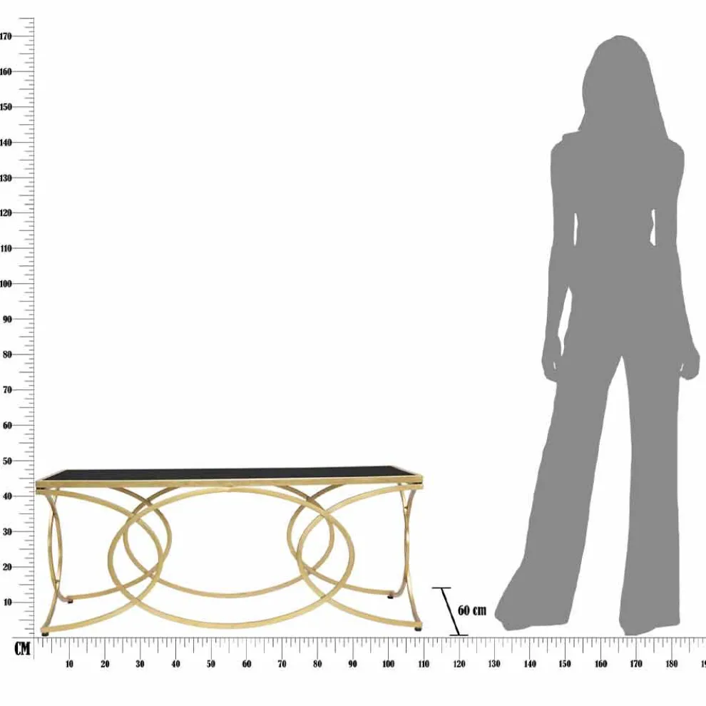 Rechteckiger Couchtisch aus Eisen und schwarzem Designglas - Allegria