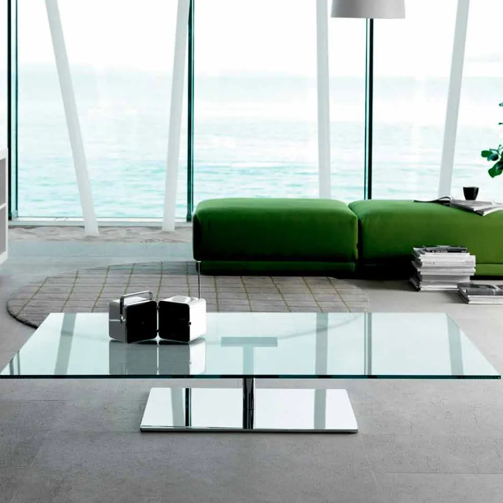 Rechteckiger Couchtisch für das Wohnzimmer aus extra klarem oder Rauchglas - Giovannino