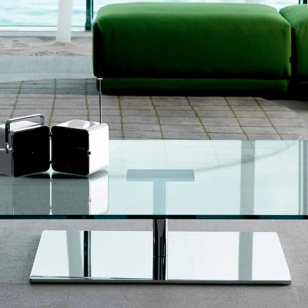 Rechteckiger Couchtisch für das Wohnzimmer aus extra klarem oder Rauchglas - Giovannino