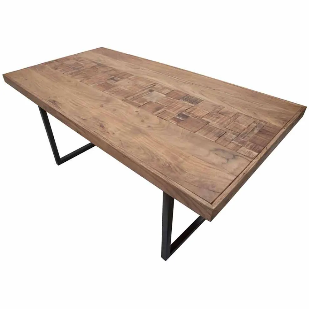Rechteckiger Esstisch aus Akazienholz und Eisen - Hattie