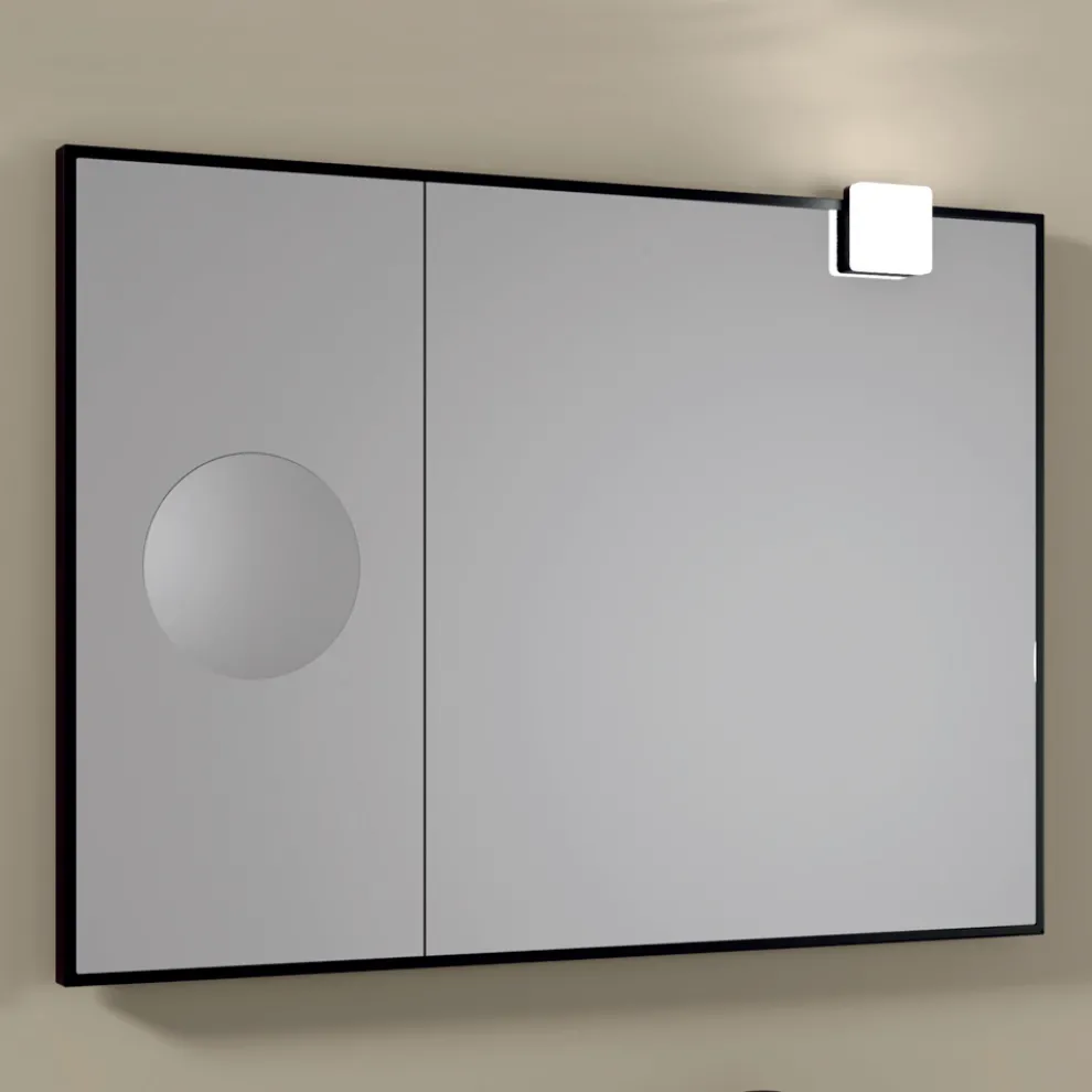 Rechteckiger Holzspiegel und Vergrößerungsspiegel, hergestellt in Italien – Curie