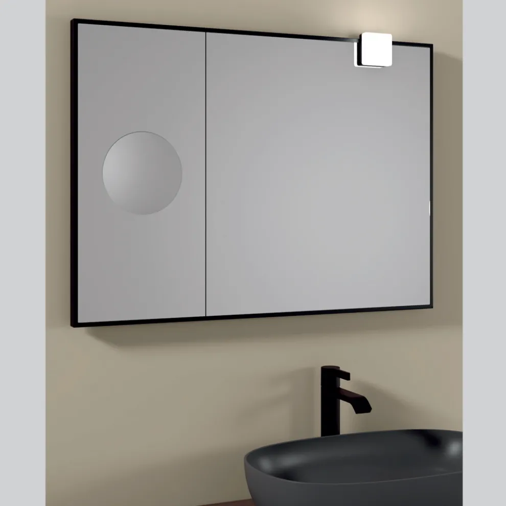 Rechteckiger Holzspiegel und Vergrößerungsspiegel, hergestellt in Italien – Curie