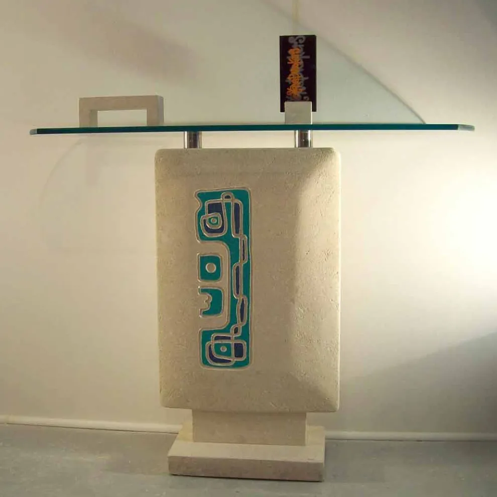 Rechteckiger Konsolentisch aus Stein und Kristall Soter