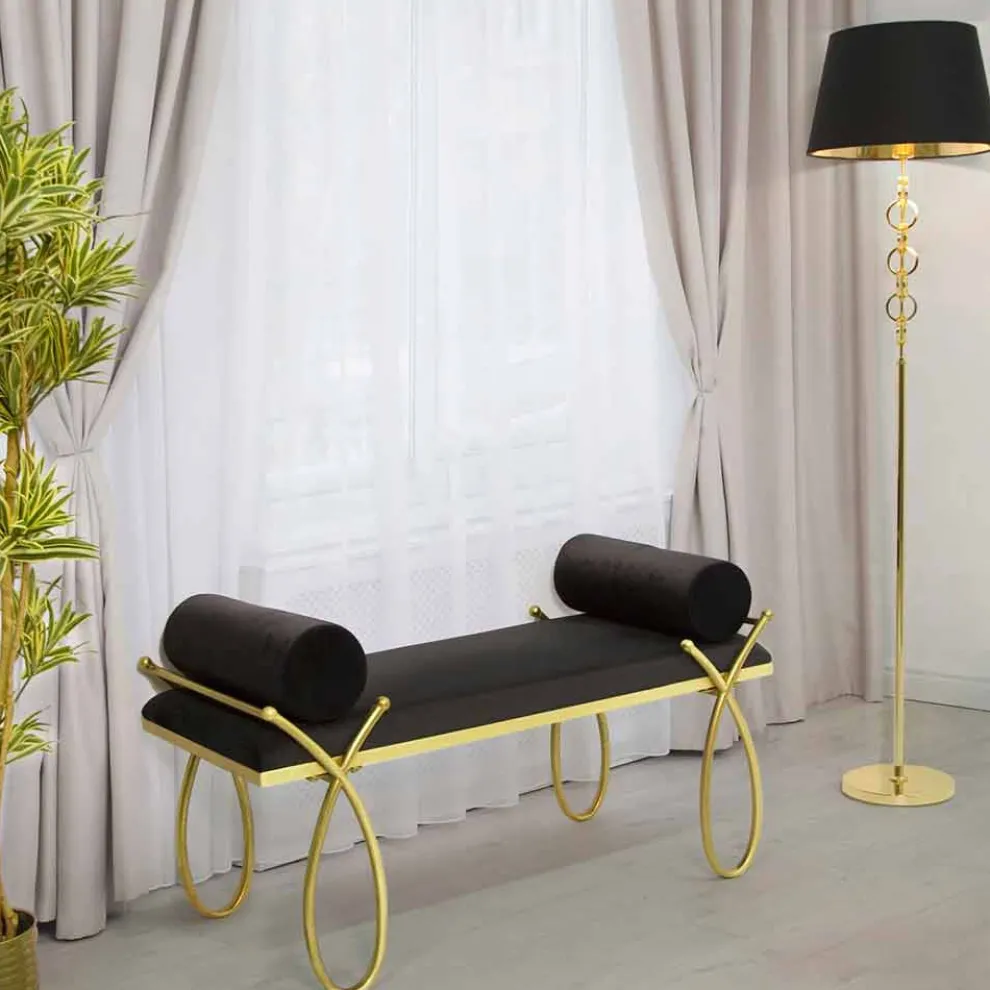 Rechteckiger Sitzbankstoff im modernen Design, Eisen und MDF - Harding