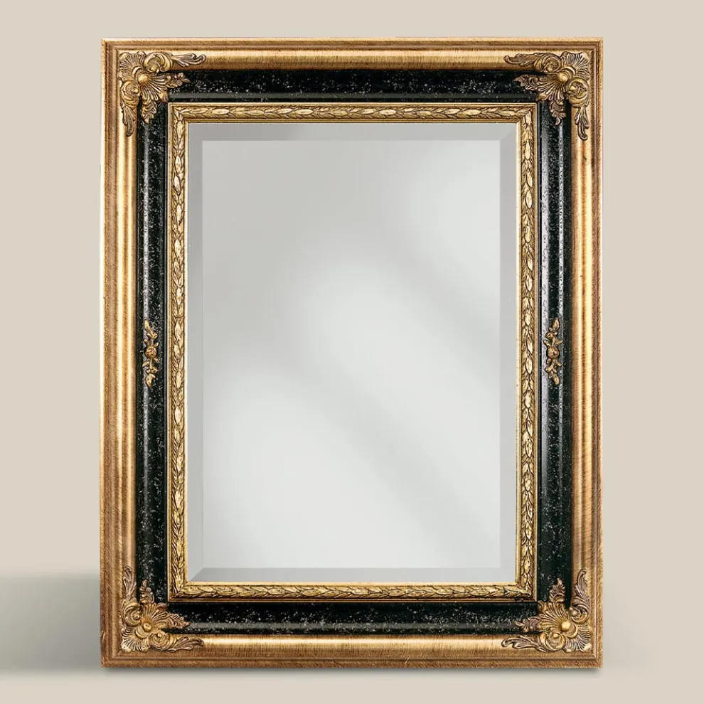 Rechteckiger Spiegel aus Gold und schwarzem Blattholz Made in Italy - Sophie