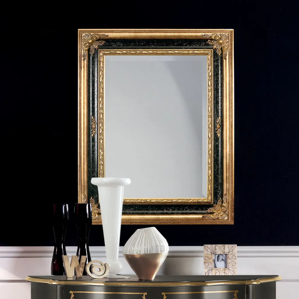 Rechteckiger Spiegel aus Gold und schwarzem Blattholz Made in Italy - Sophie