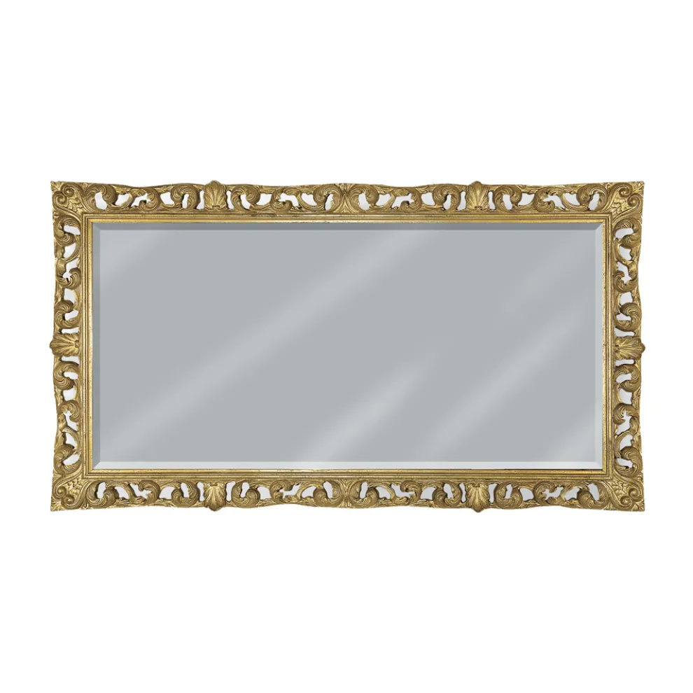 Rechteckiger Spiegel aus Blattgold und geschliffenem Spiegel, hergestellt in Italien – Rangi