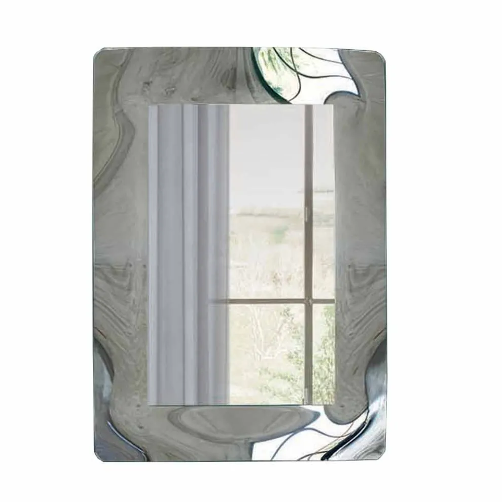 Rechteckiger Spiegel mit gewelltem Glasrahmen, hergestellt in Italien – Vira