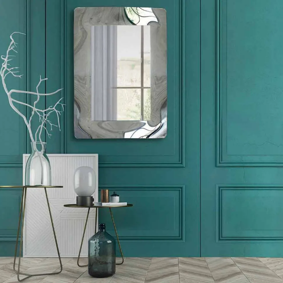 Rechteckiger Spiegel mit gewelltem Glasrahmen, hergestellt in Italien – Vira