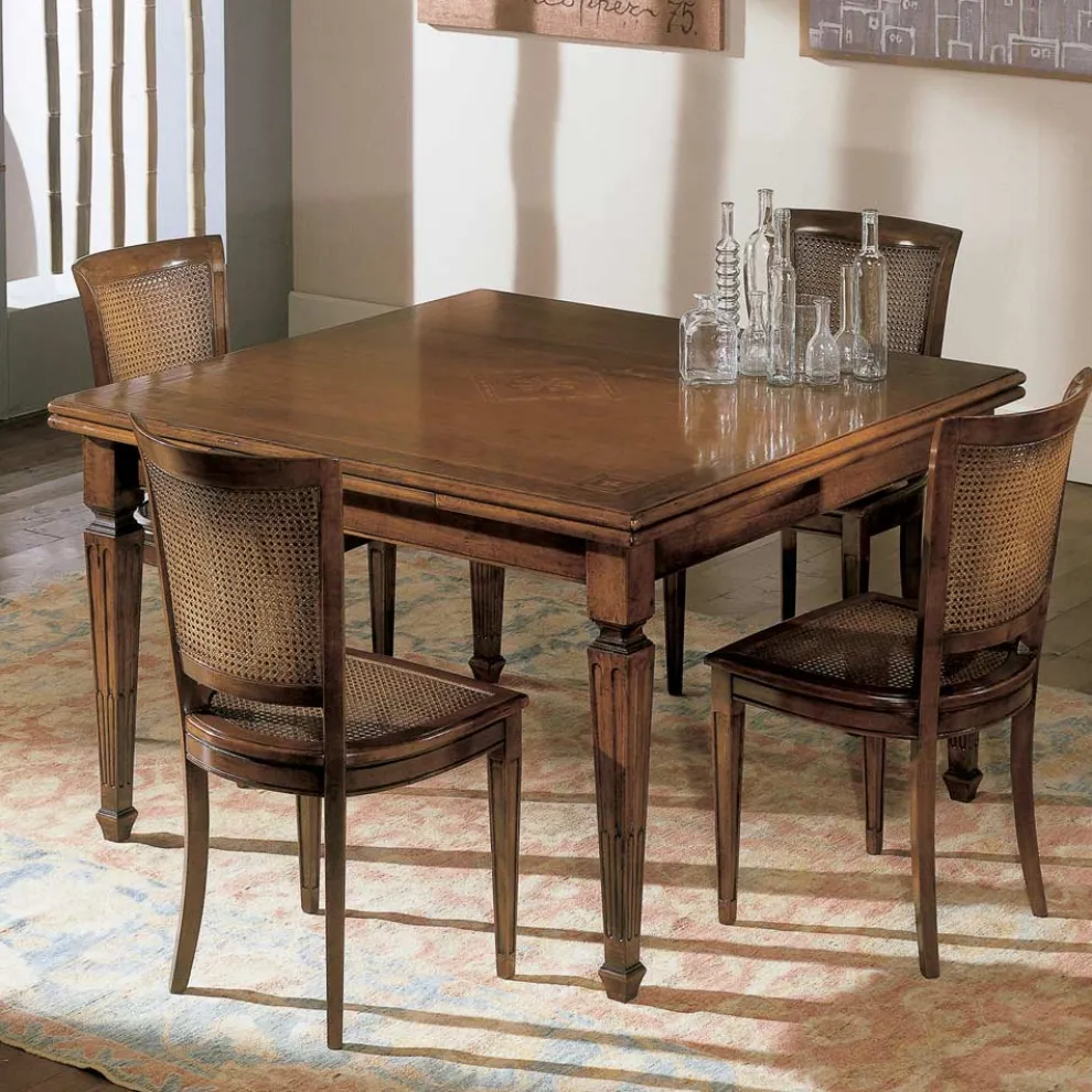 Rechteckiger Tisch mit 4 Holzstühlen Made in Italy - Angelite