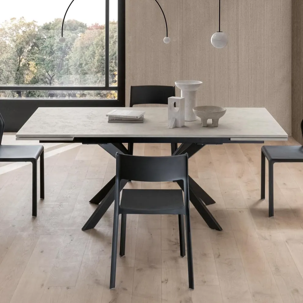 Rechteckiger Tisch, ausziehbar auf 240 oder 280 cm, aus HPL und Metall - Geschenk