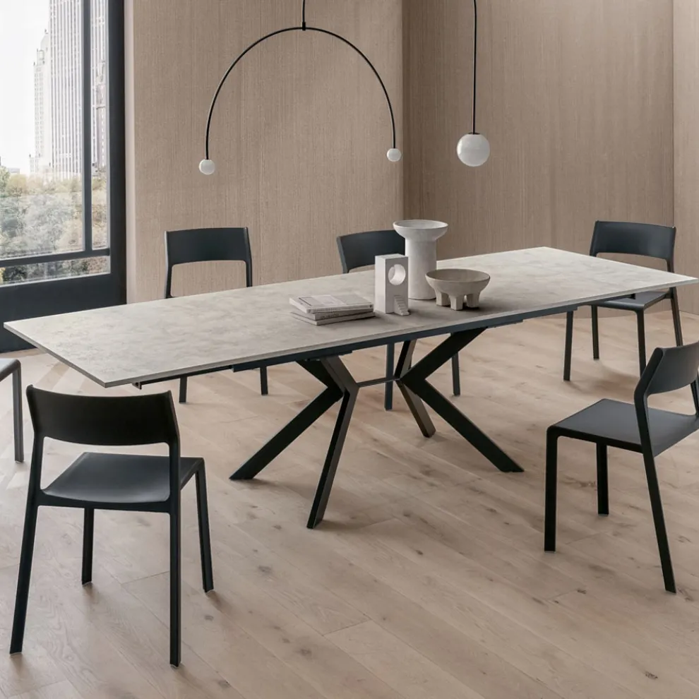 Rechteckiger Tisch, ausziehbar auf 240 oder 280 cm, aus HPL und Metall - Geschenk