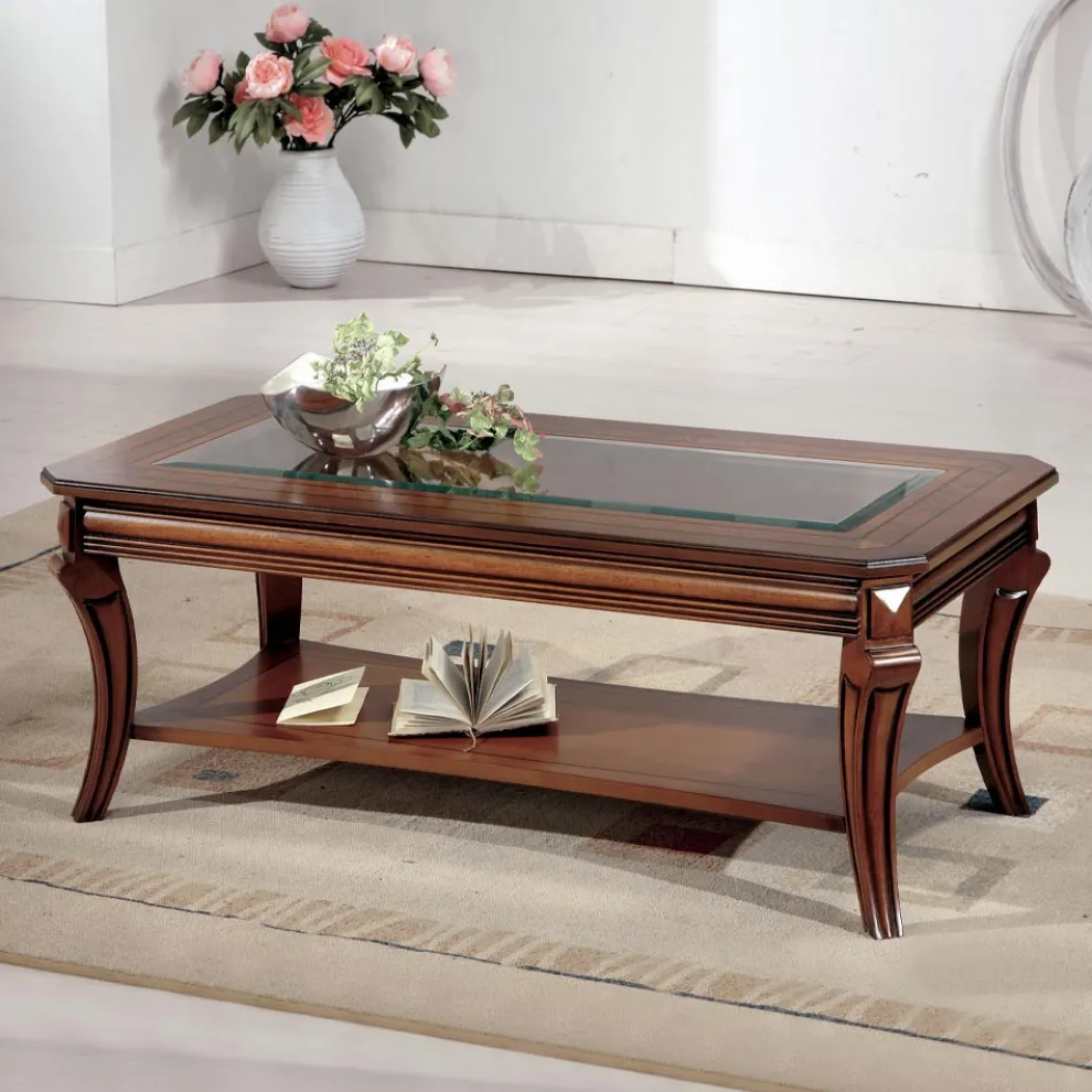 Rechteckiger Wohnzimmer-Couchtisch mit Glasplatte, hergestellt in Italien – Gaol