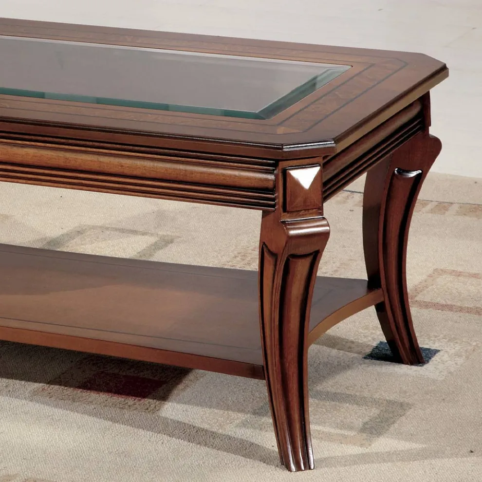 Rechteckiger Wohnzimmer-Couchtisch mit Glasplatte, hergestellt in Italien – Gaol