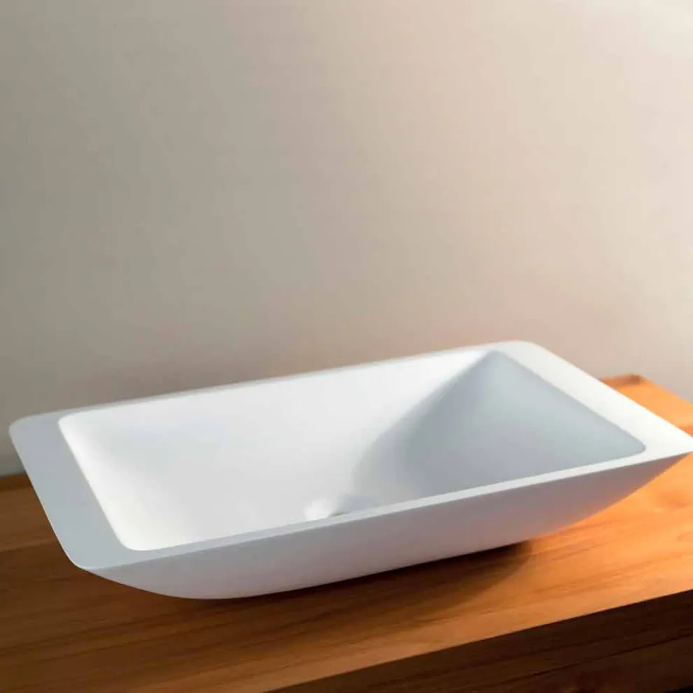 Rechteckiges Aufsatzwaschbecken aus weißem Mineralwerkstoff - Albertina