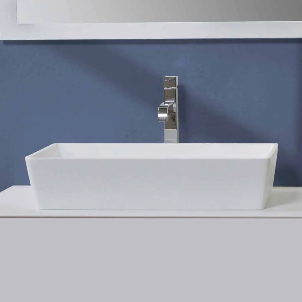 Rechteckiges Aufsatzwaschbecken in Solid Surface White Finish - Sider