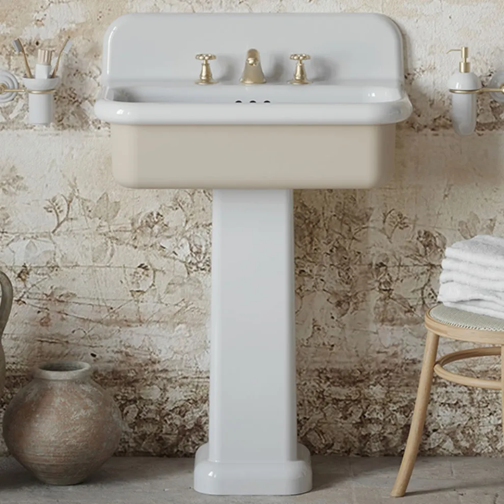 Rechteckiges Badezimmerwaschbecken aus Keramik mit Sockel – Noah