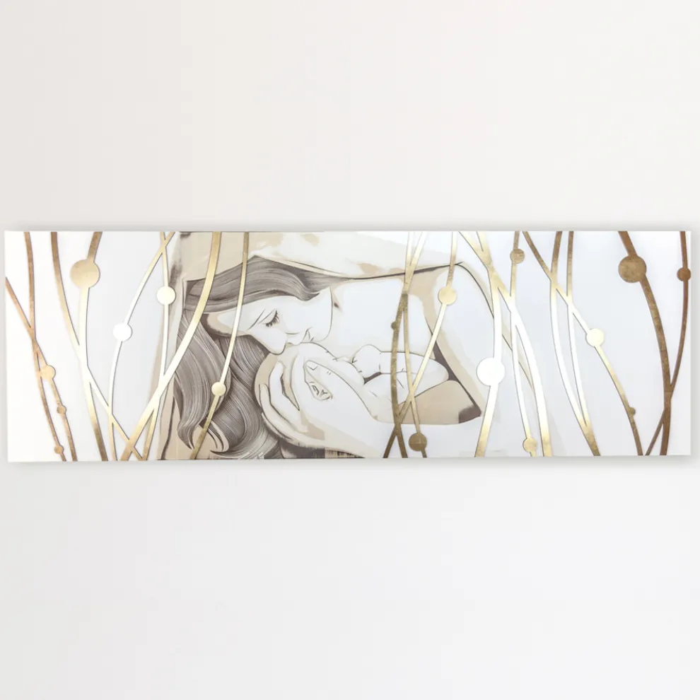 Rechteckiges, mit Laser gefertigtes Gemälde mit Göttin und Kind, hergestellt in Italien – Nagi