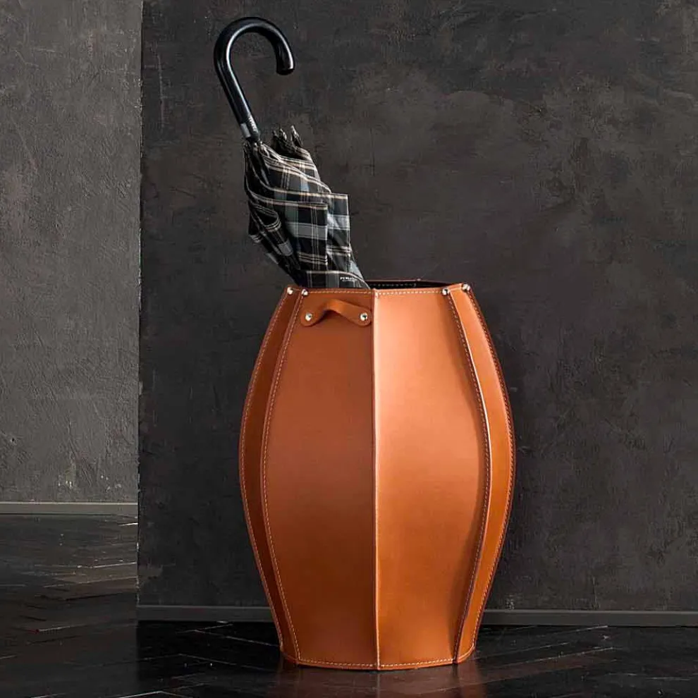 Regenschirmständer Audrey modernes Design aus regeneriertem Leder, hergestellt in Italien