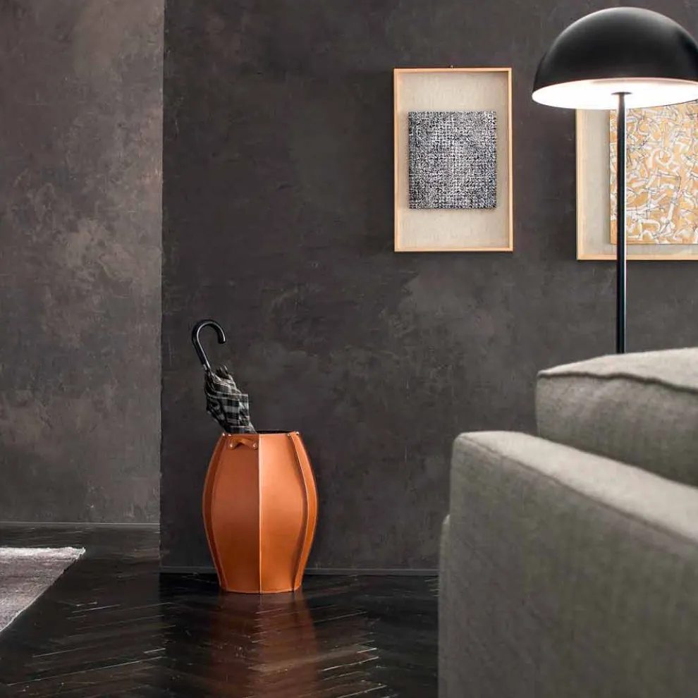 Regenschirmständer Audrey modernes Design aus regeneriertem Leder, hergestellt in Italien