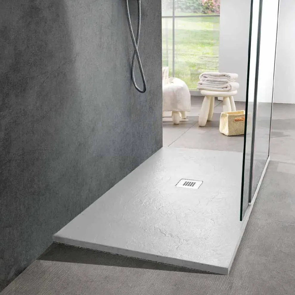 Resin Duschwanne 140x80 in modernem White Slate Effect Finish - Sommo