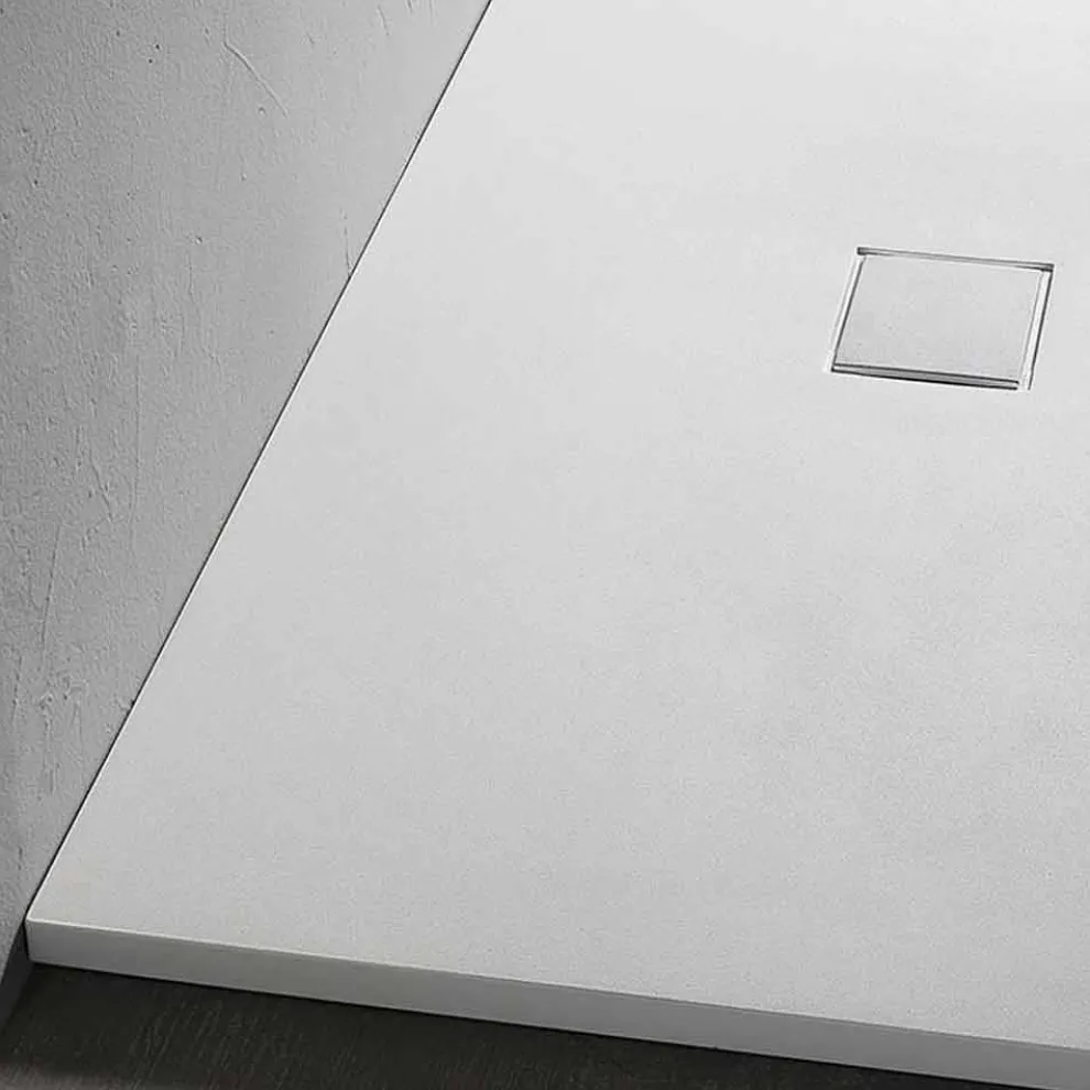 Resin Duschwanne 120x80 in Modern White Velvet Effect Finish - Estimo