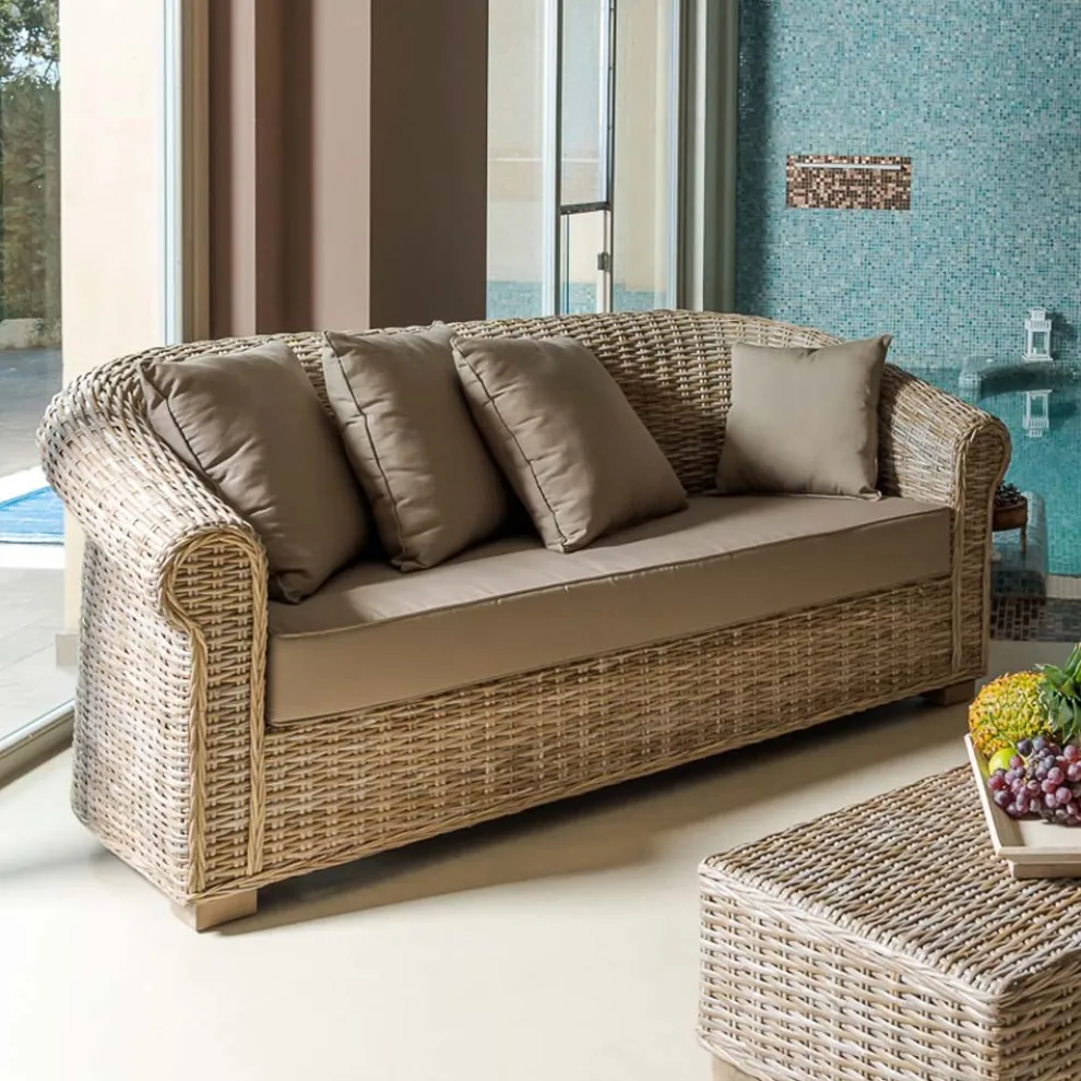 Gartensofa aus natürlicher Kubù-Faser mit Kissen - Isildur