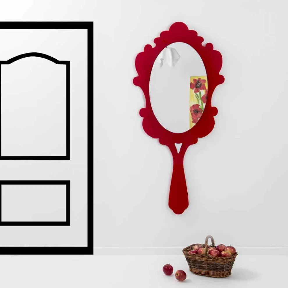 Roter Wandspiegel mit verziertem Rahmen Schnee made in Italy
