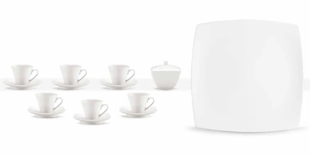Weiße Porzellan Kaffeetassen Service Modernes Design 8 Stück - Dom