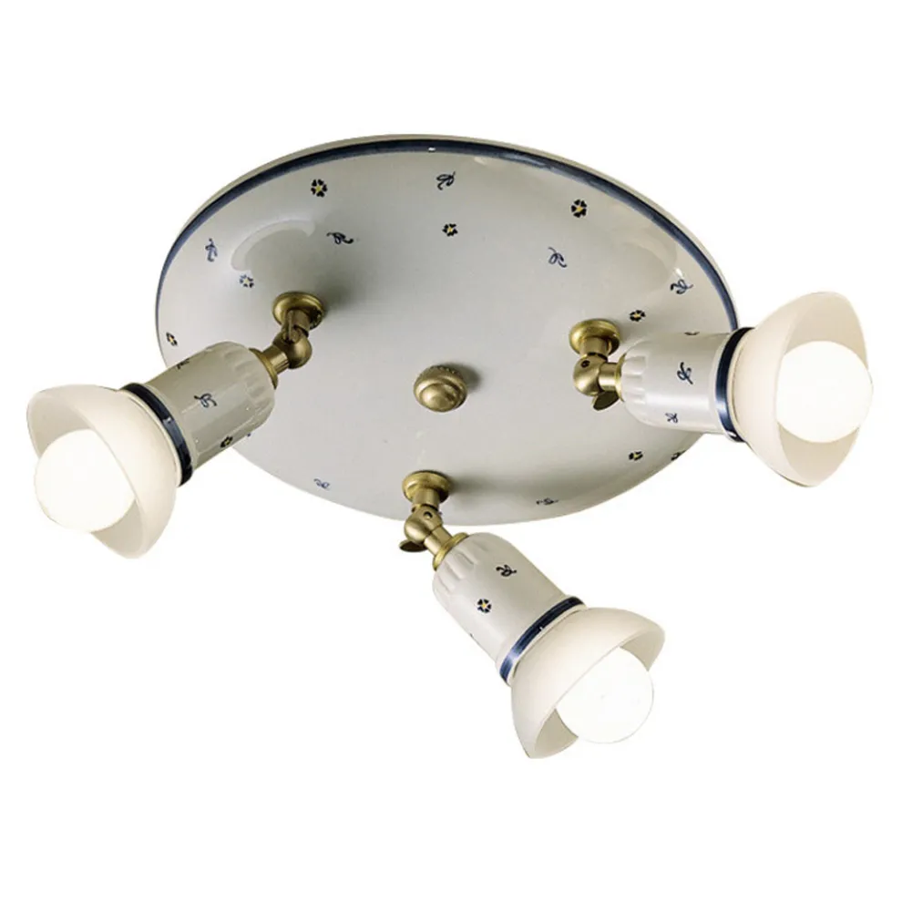 Runde Deckenleuchte 2 oder 3 Strahler Messing und handbemalte Keramik - Savona