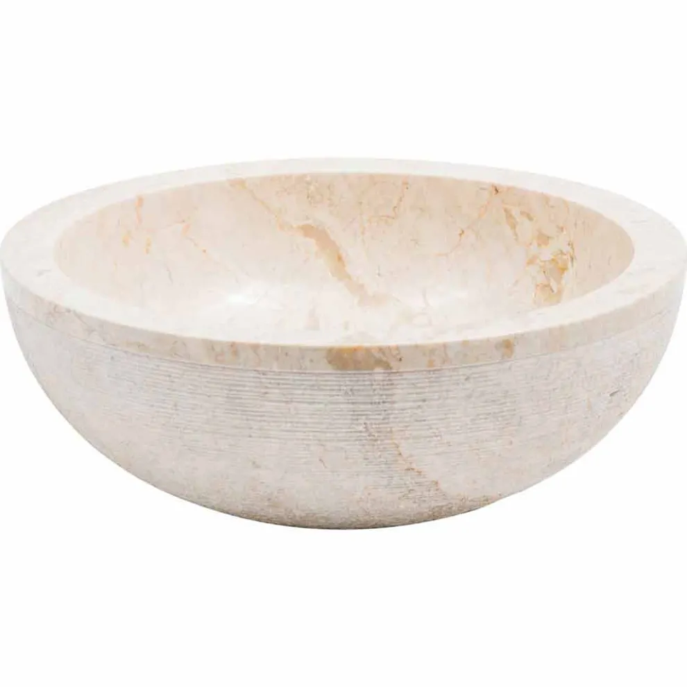 Runder Aufsatzwaschtisch aus weißem Marmor, Budoni