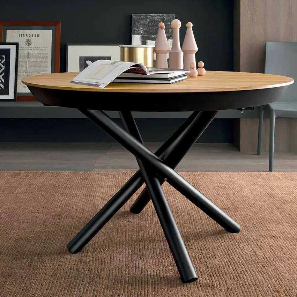 Runder ausziehbarer Esstisch mit Holzplatte Made in Italy - Crodino