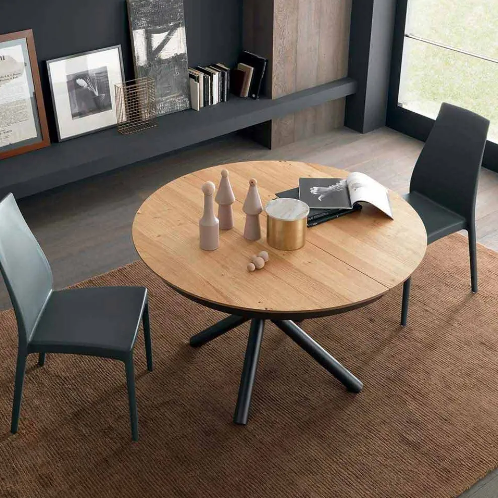 Runder ausziehbarer Esstisch mit Holzplatte Made in Italy - Crodino